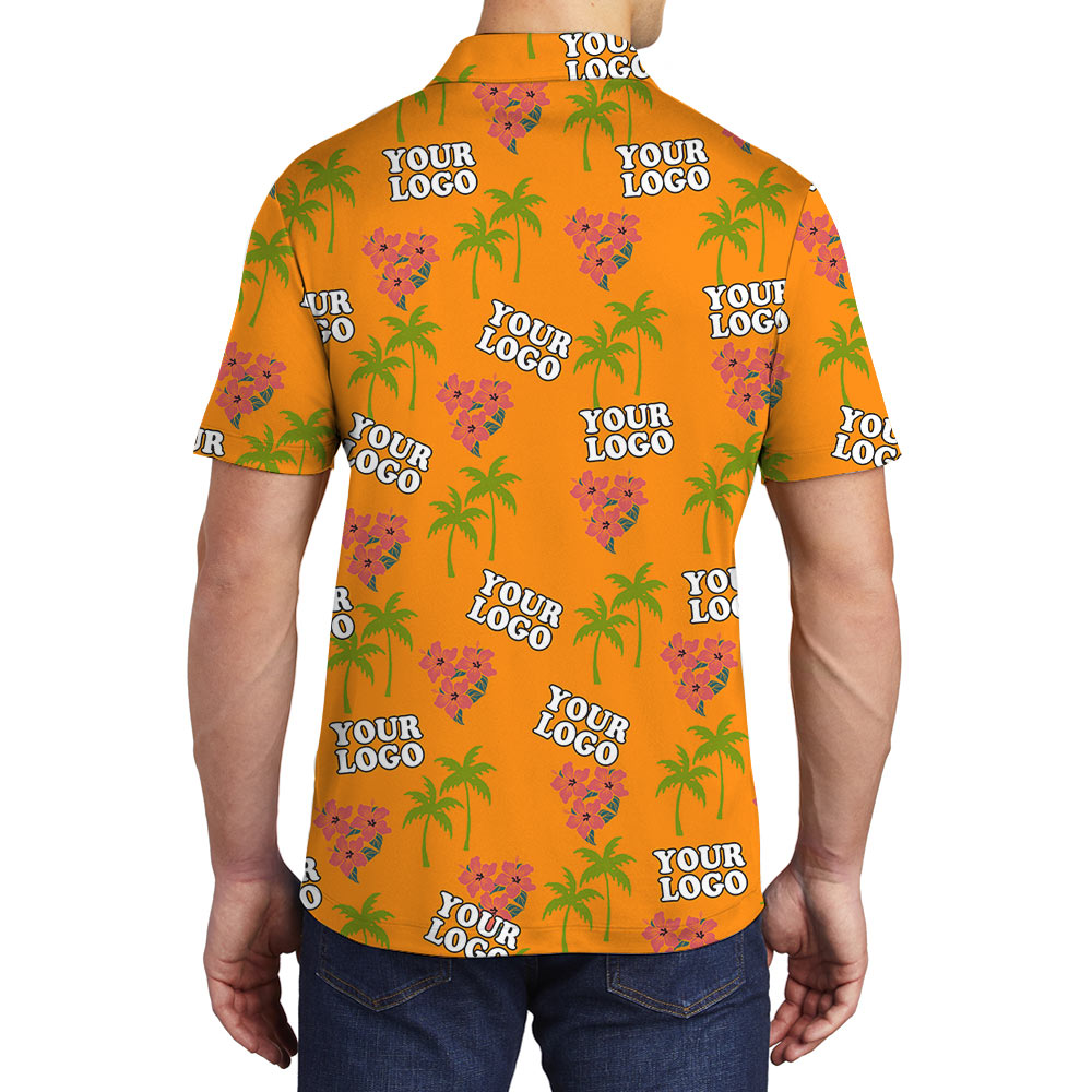 Custom Multiple Logo Orange Floral Polo Shirt