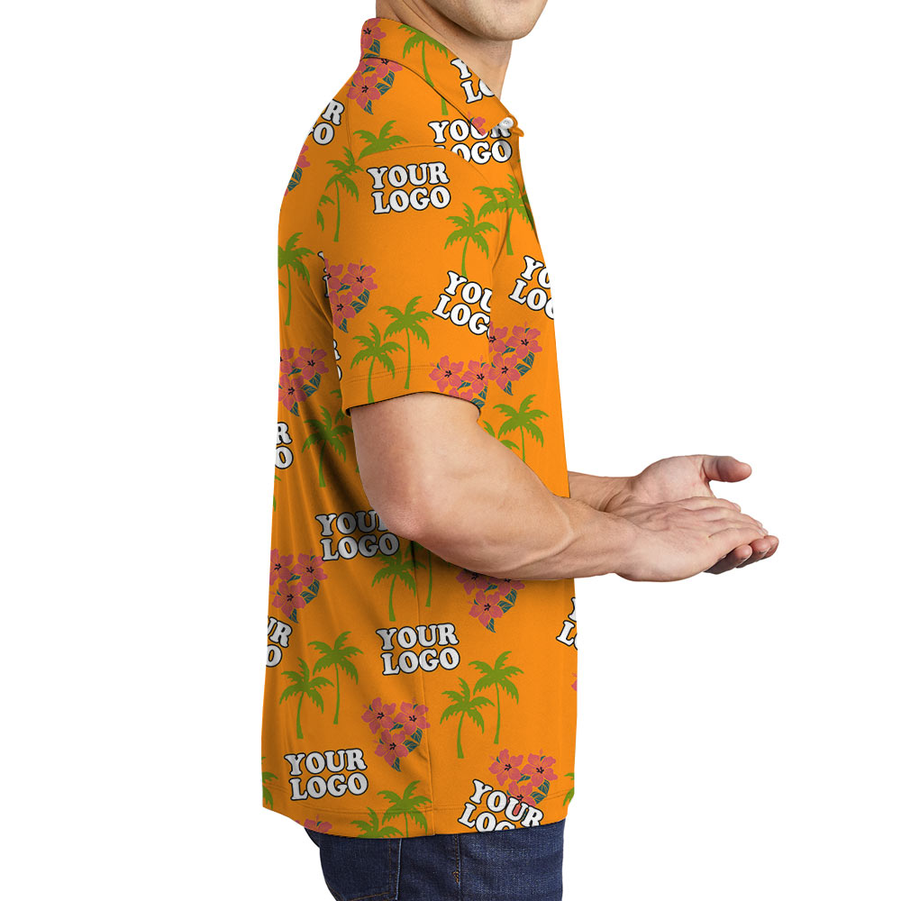 Custom Multiple Logo Orange Floral Polo Shirt
