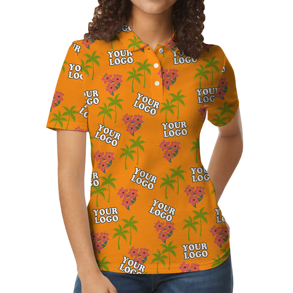 Custom Multiple Logo Orange Floral Polo Shirt