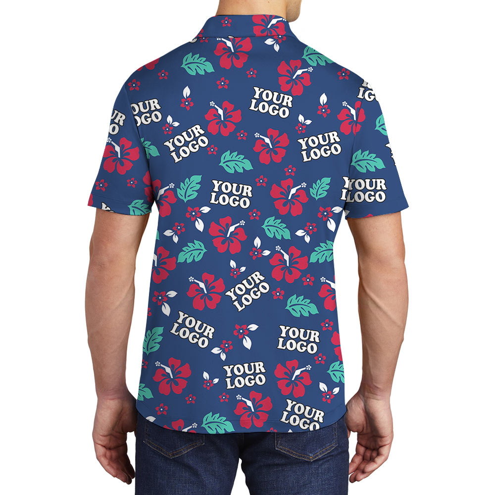 Navy Hibiscus Polo Shirt With Custom Logo