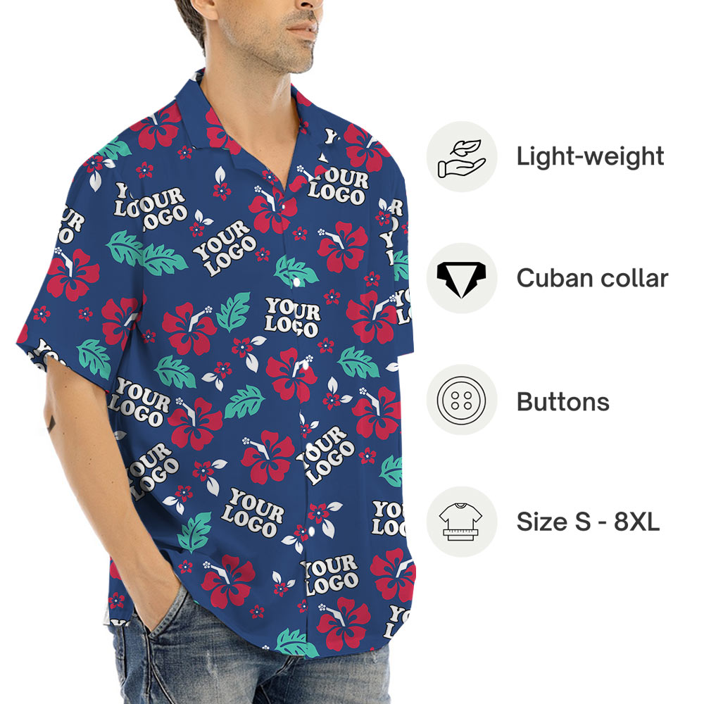 Custom Logo Navy Hawaiian Shirt For Company Uniform
