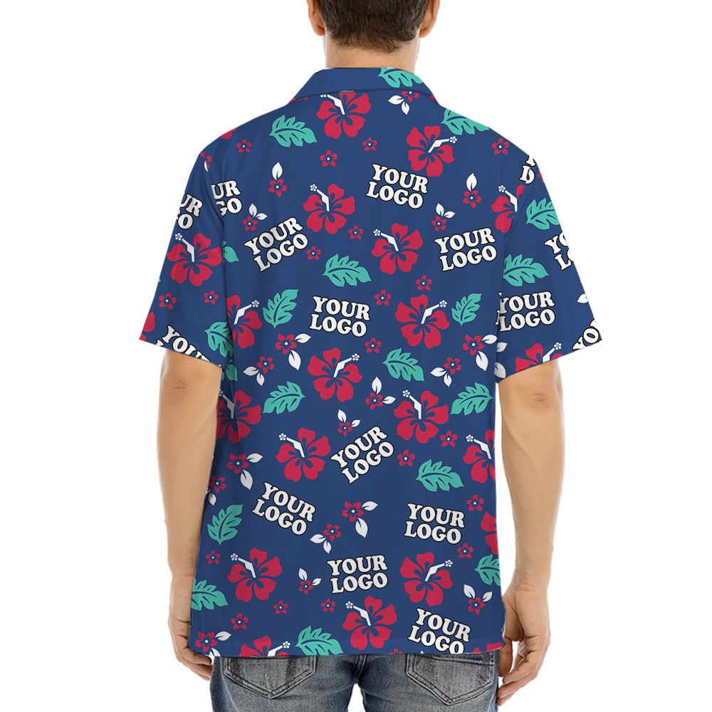 Custom Logo Navy Hawaiian Shirt For Company Uniform
