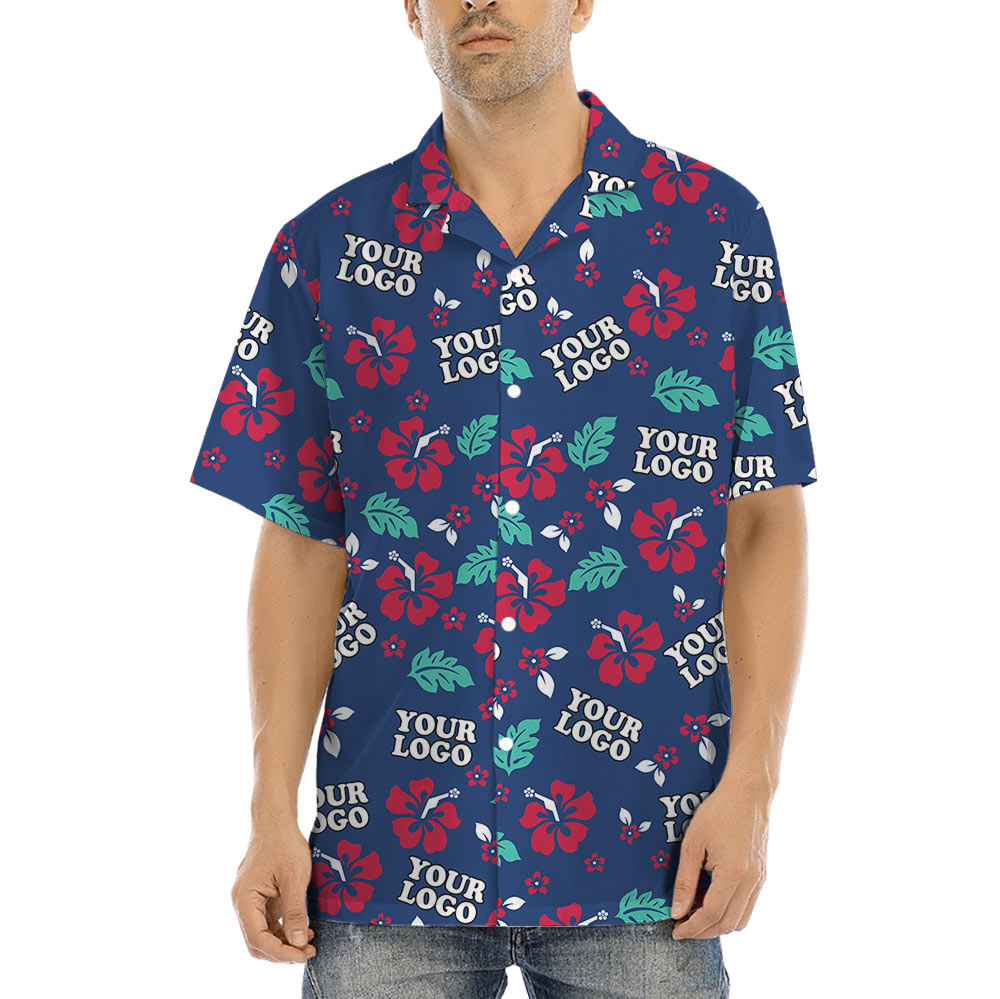 Custom Logo Navy Hawaiian Shirt For Company Uniform