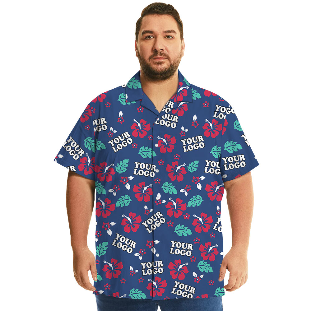 Custom Logo Navy Hawaiian Shirt For Company Uniform