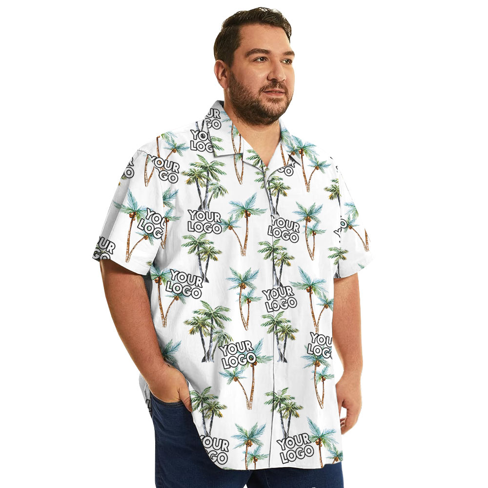 Palm Tree Hawaiian Shirt With Custom 1-4 Logos