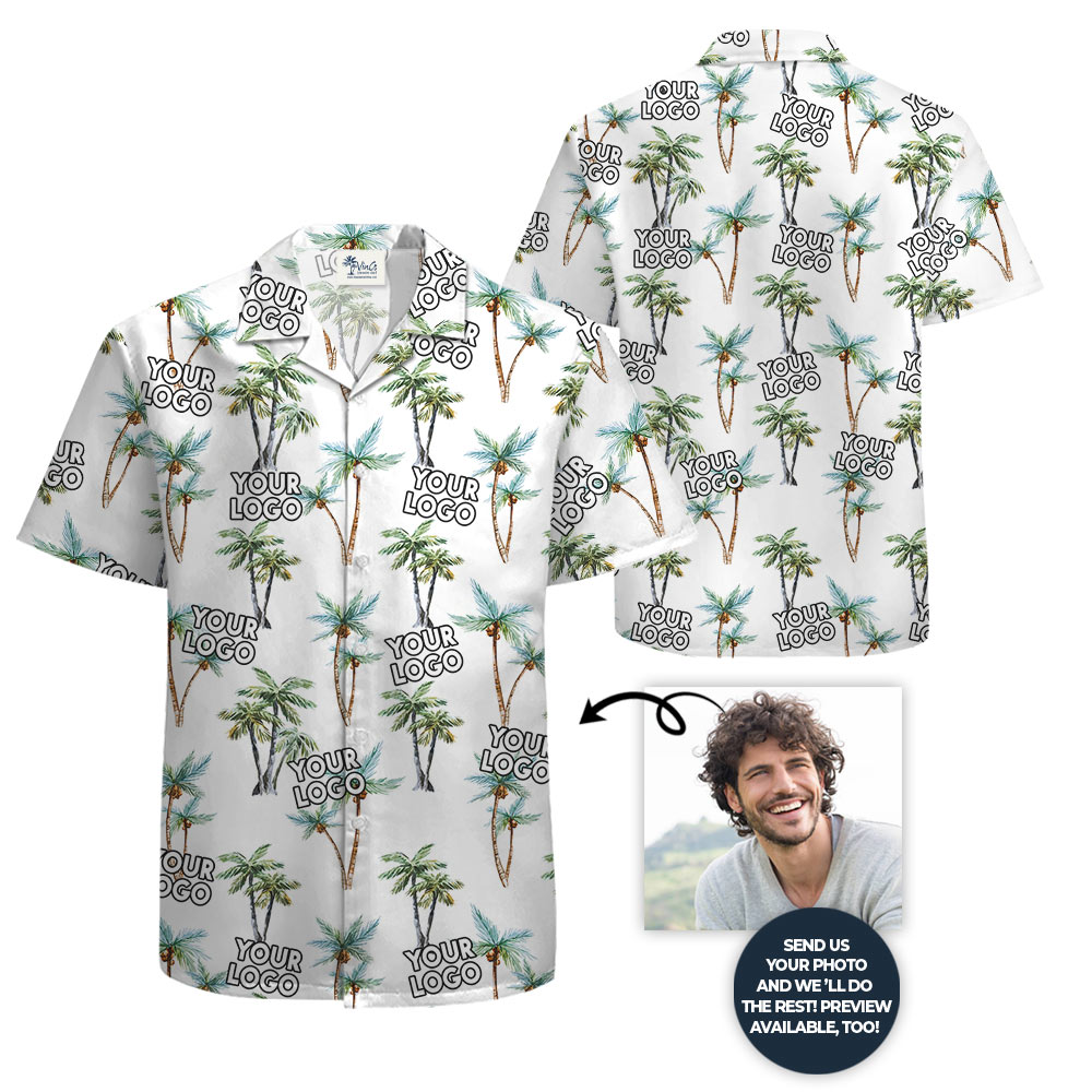 Palm Tree Hawaiian Shirt With Custom 1-4 Logos