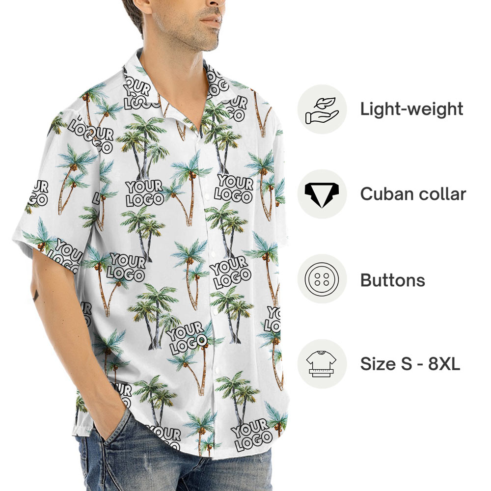 Palm Tree Hawaiian Shirt With Custom 1-4 Logos