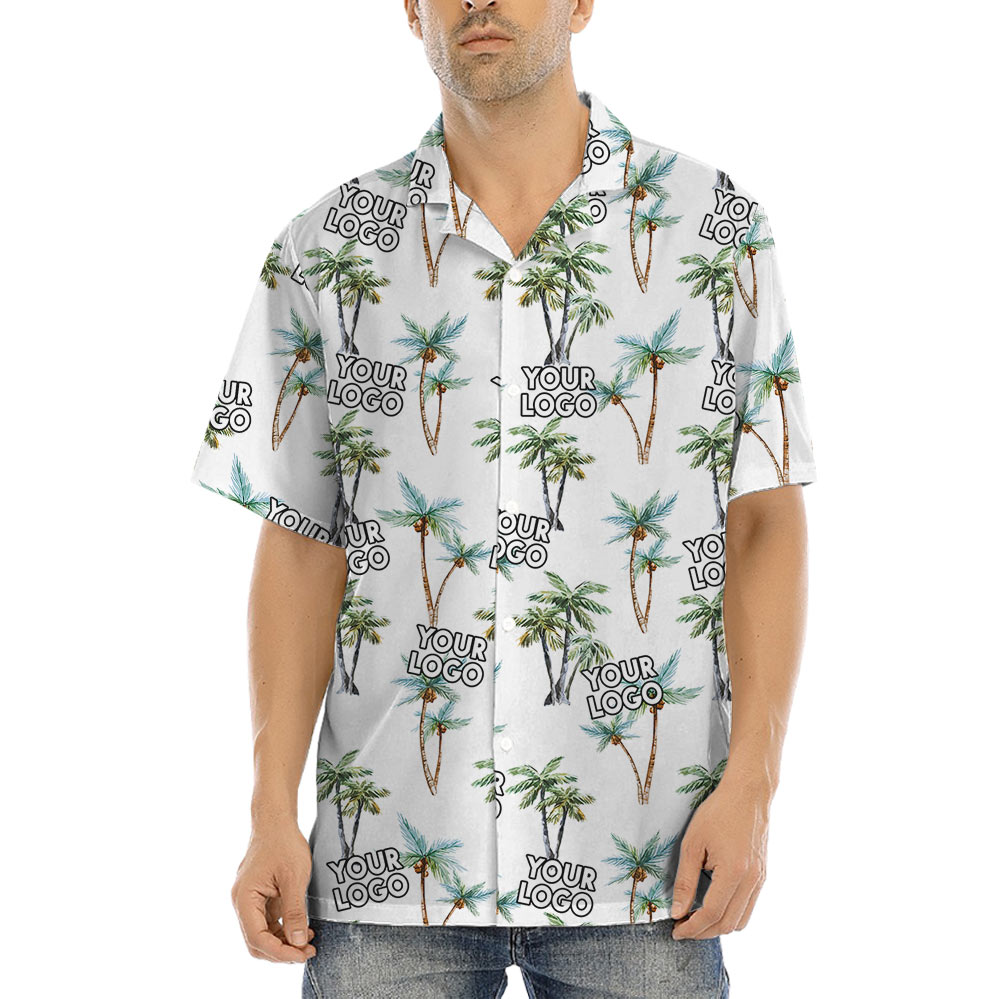 Palm Tree Hawaiian Shirt With Custom 1-4 Logos