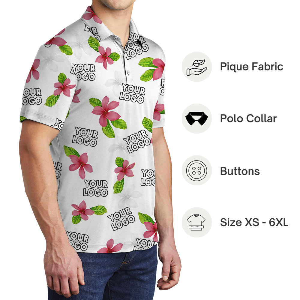 Custom 1-4 Logo Floral Hawaiian Polo Shirt