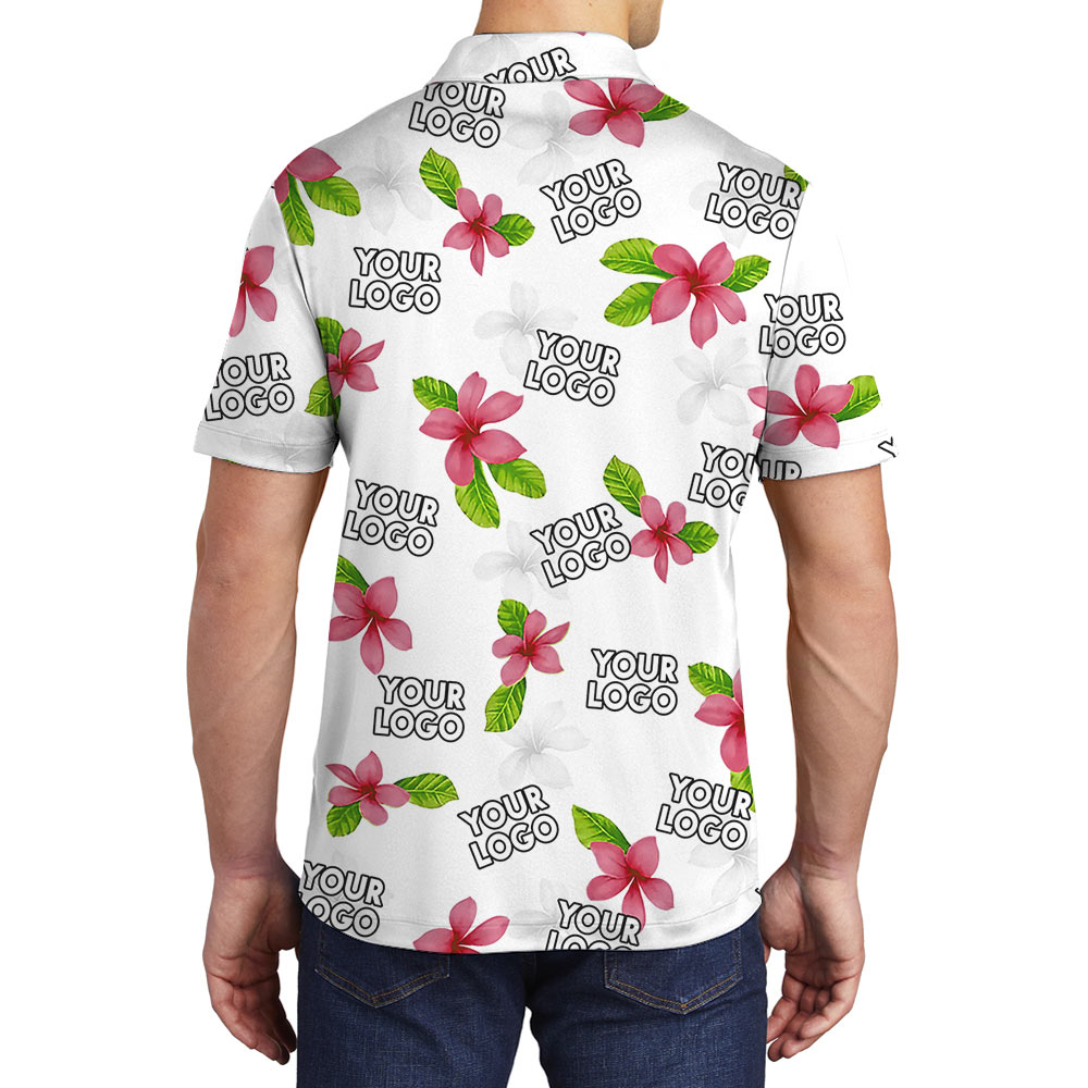 Custom 1-4 Logo Floral Hawaiian Polo Shirt