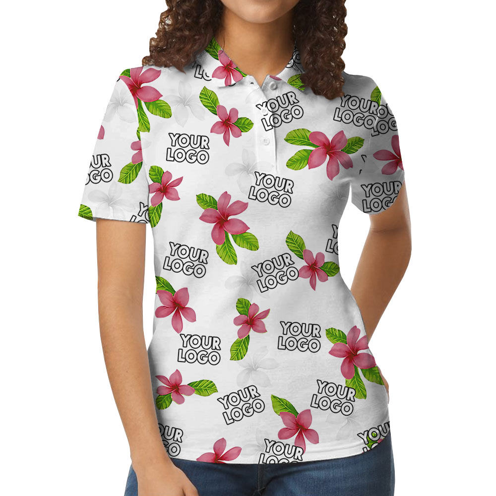 Custom 1-4 Logo Floral Hawaiian Polo Shirt