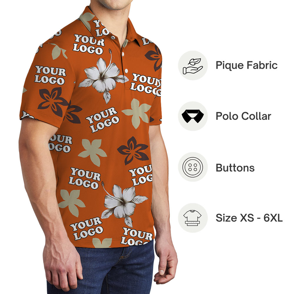 Hibiscus Orange Polo Shirt With Custom Logo