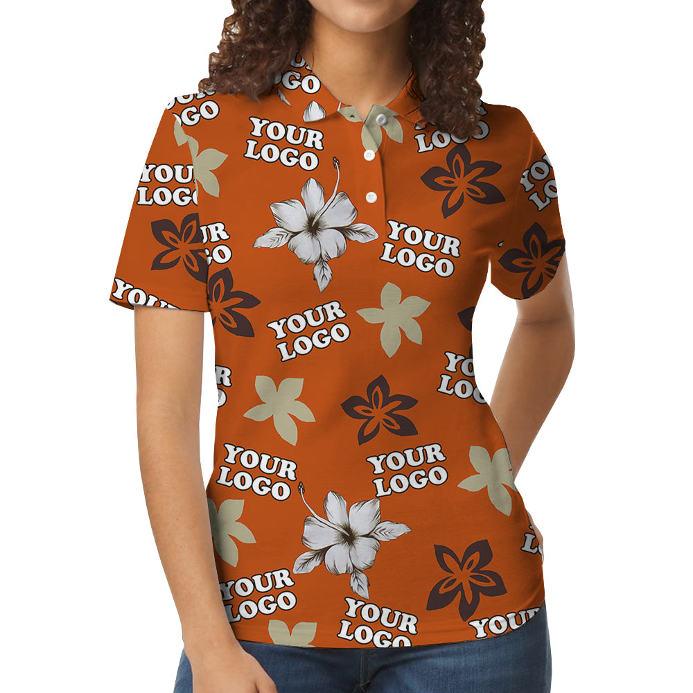 Hibiscus Orange Polo Shirt With Custom Logo