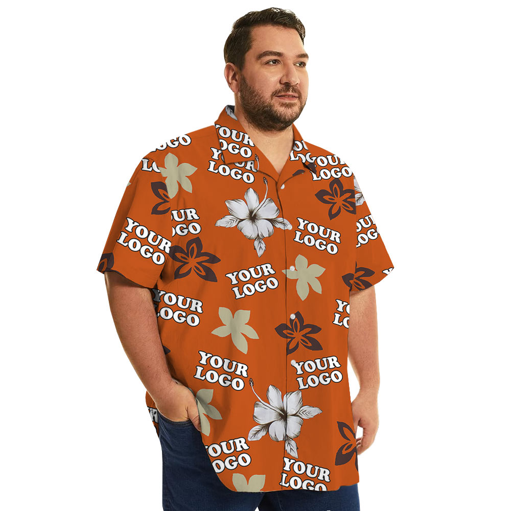 Custom Company Logo Orange Hibiscus Hawaiian Shirt