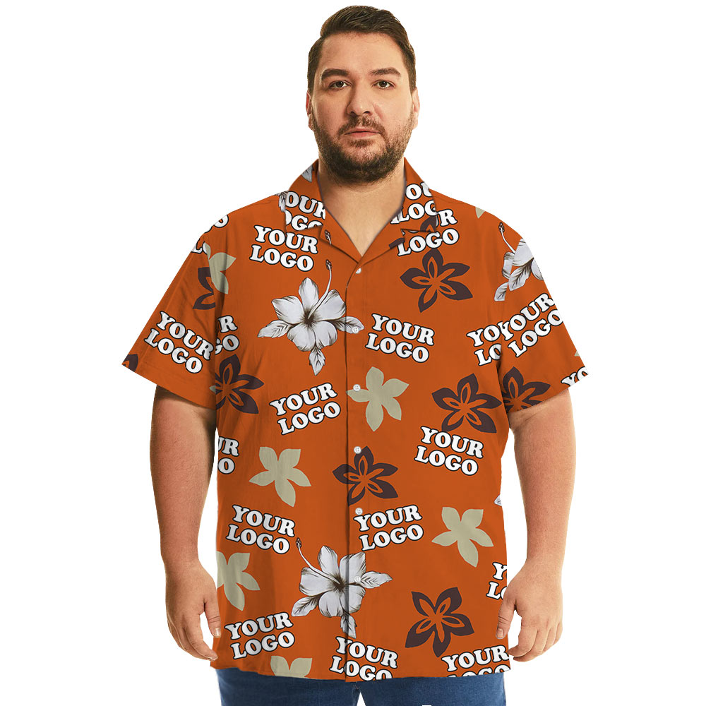 Custom Company Logo Orange Hibiscus Hawaiian Shirt
