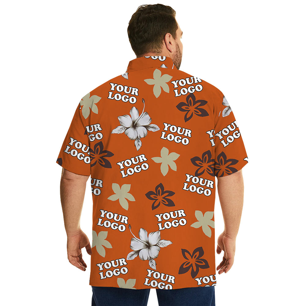 Custom Company Logo Orange Hibiscus Hawaiian Shirt