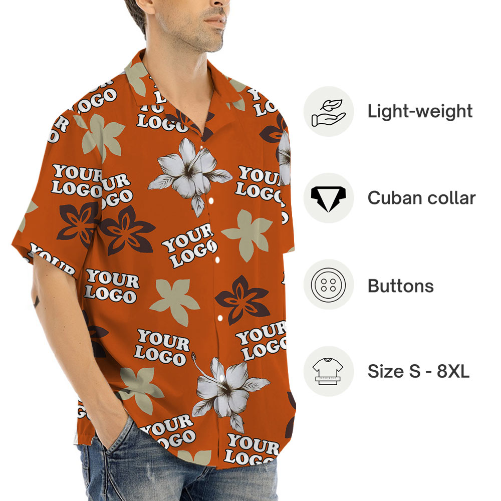 Custom Company Logo Orange Hibiscus Hawaiian Shirt