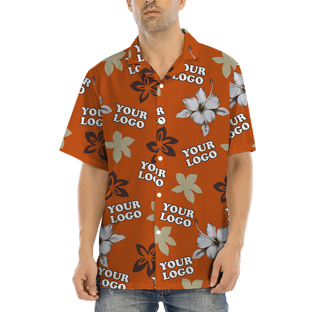 Custom Company Logo Orange Hibiscus Hawaiian Shirt