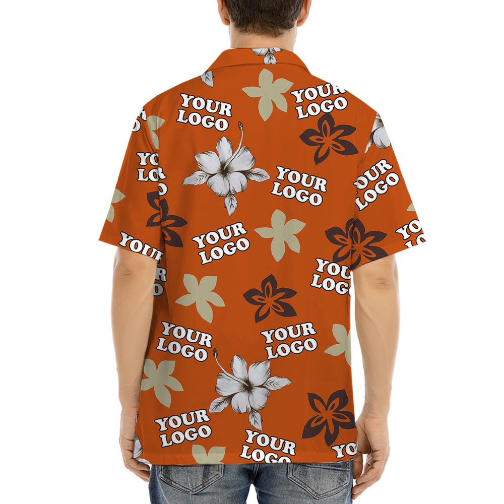 Custom Company Logo Orange Hibiscus Hawaiian Shirt