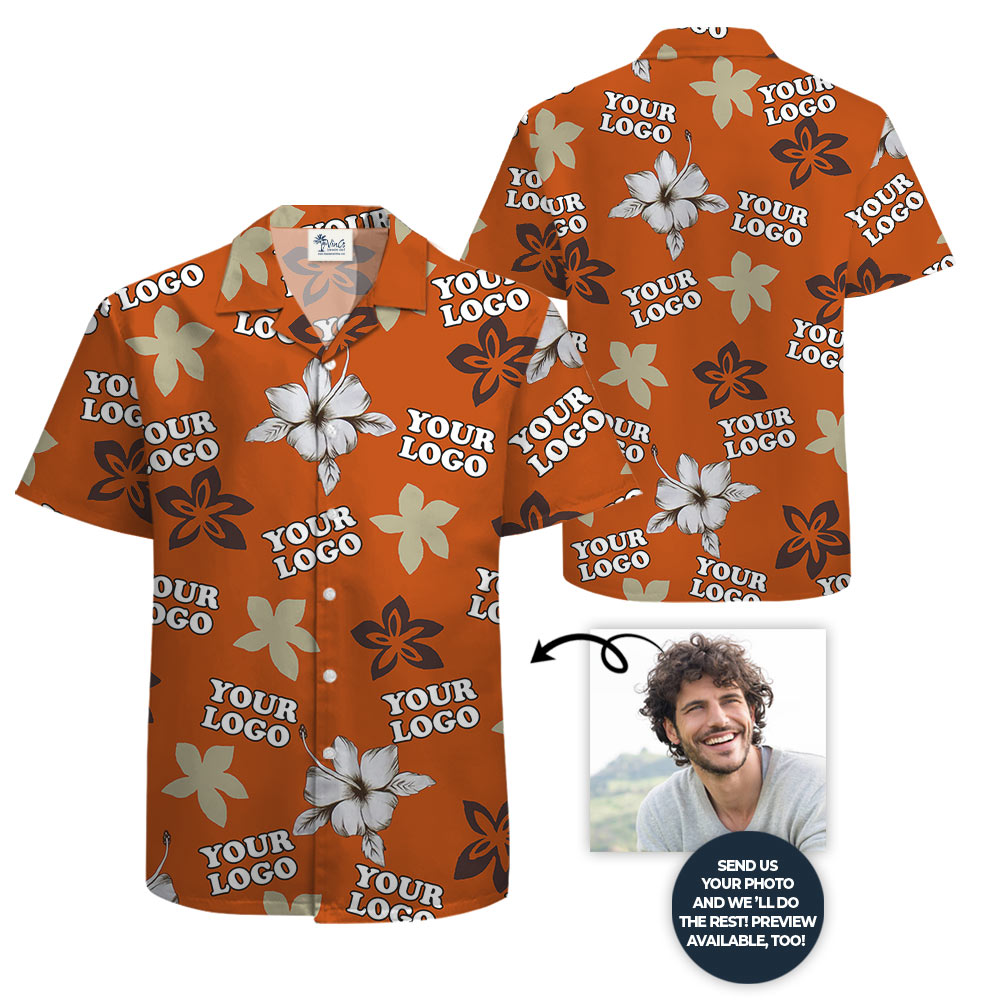 Custom Company Logo Orange Hibiscus Hawaiian Shirt