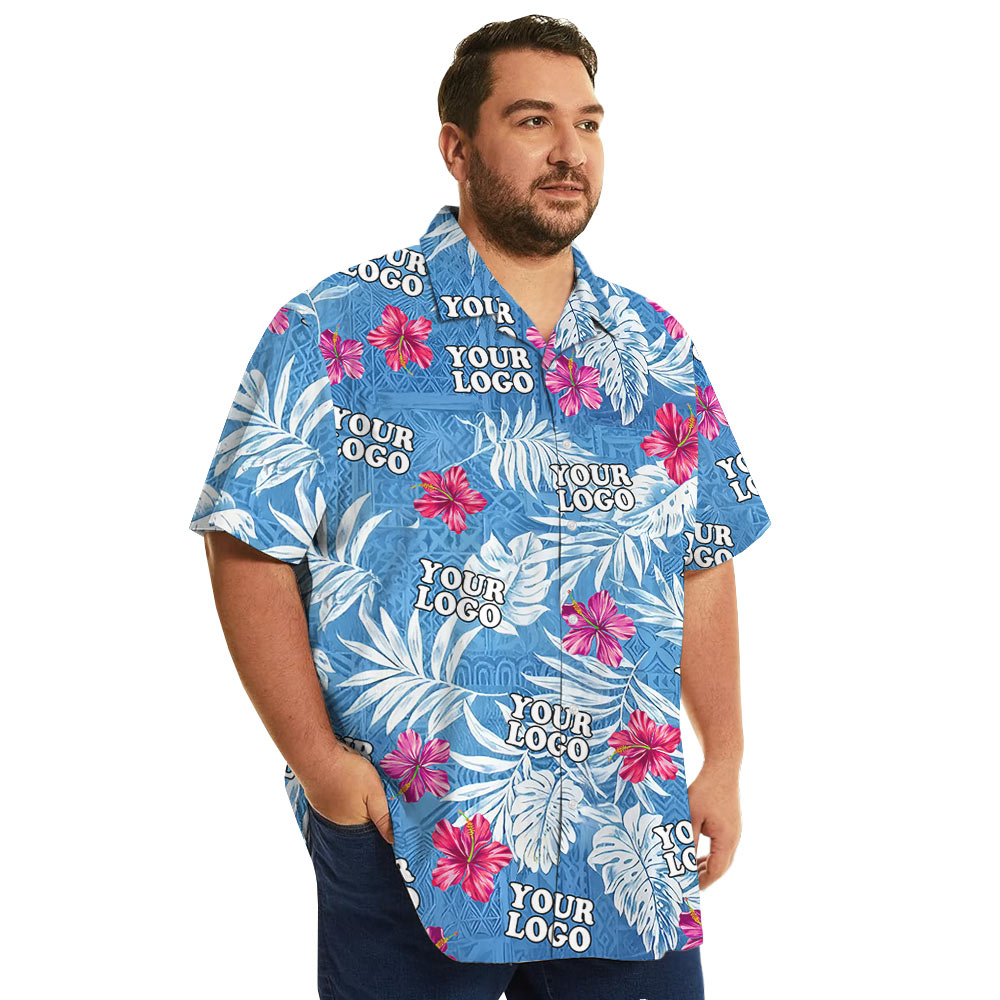 Vintage Hibiscus Blue Aloha Shirt With Custom Logo