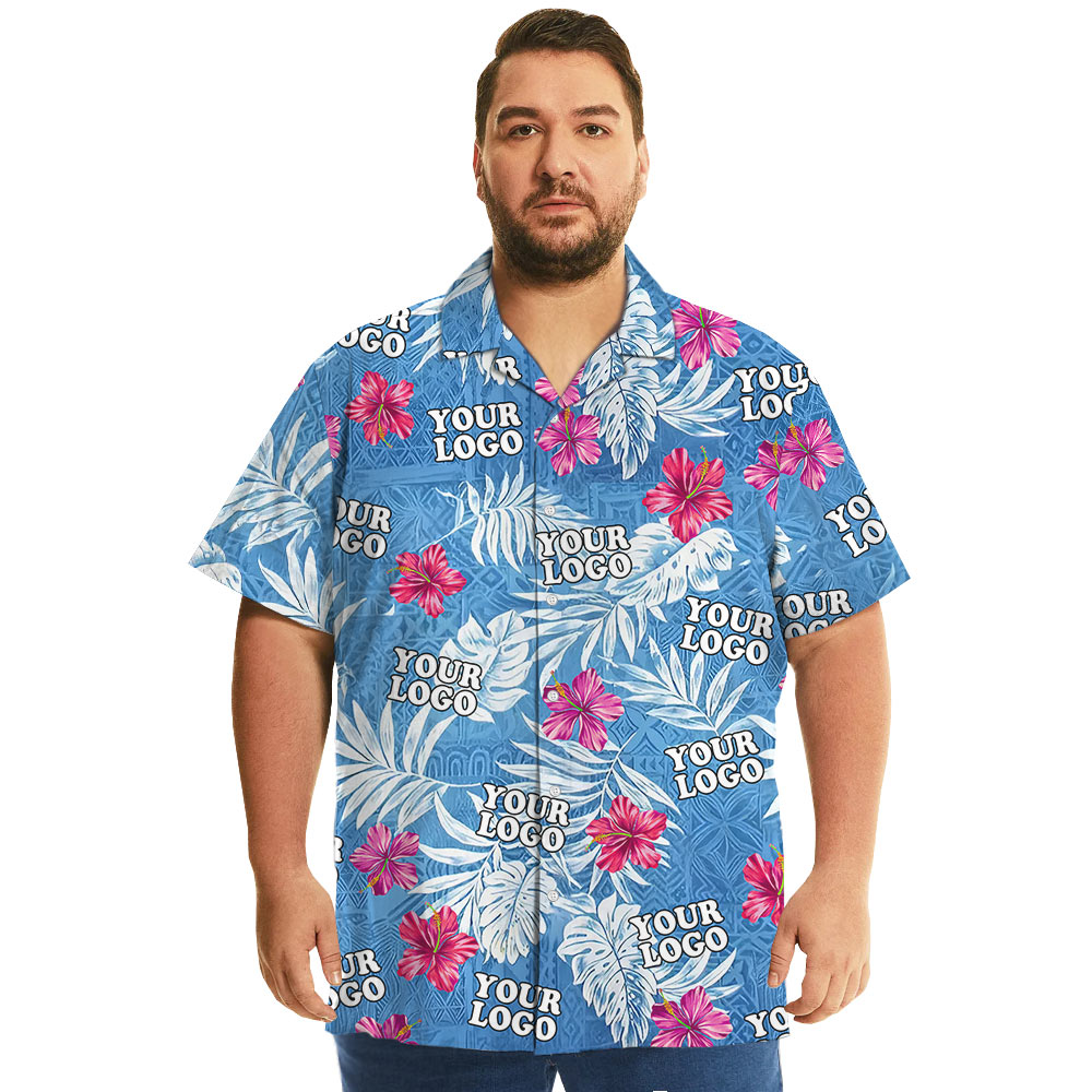 Vintage Hibiscus Blue Aloha Shirt With Custom Logo