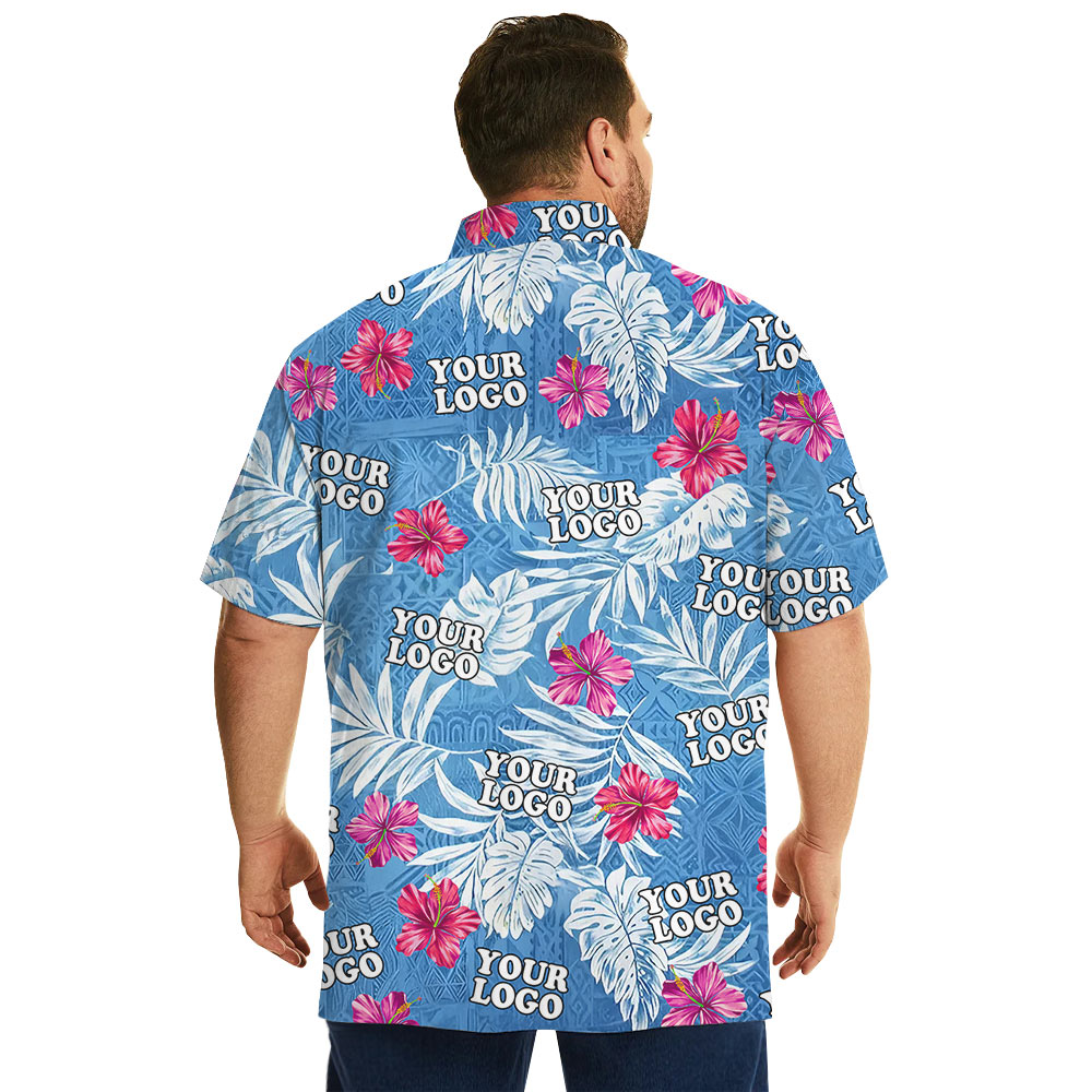 Vintage Hibiscus Blue Aloha Shirt With Custom Logo