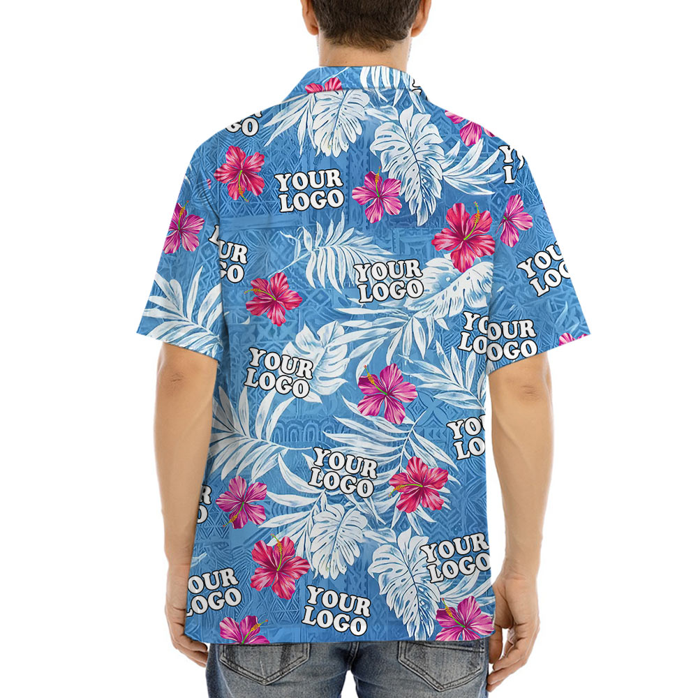 Vintage Hibiscus Blue Aloha Shirt With Custom Logo