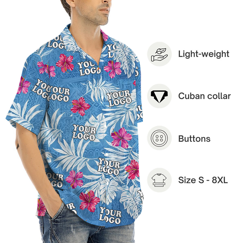 Vintage Hibiscus Blue Aloha Shirt With Custom Logo