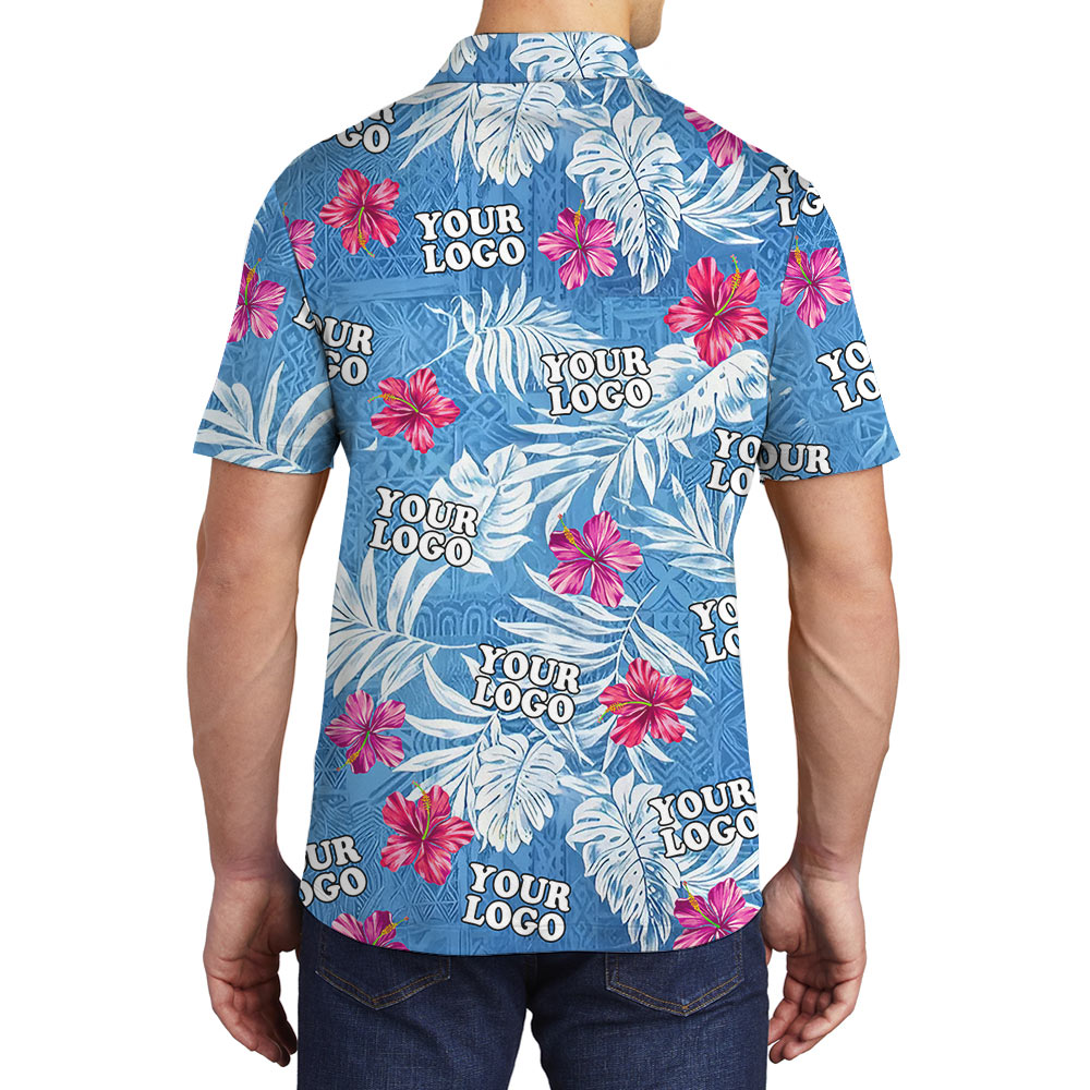 Vintage Hibiscus Blue Polo Shirt With Custom Logo