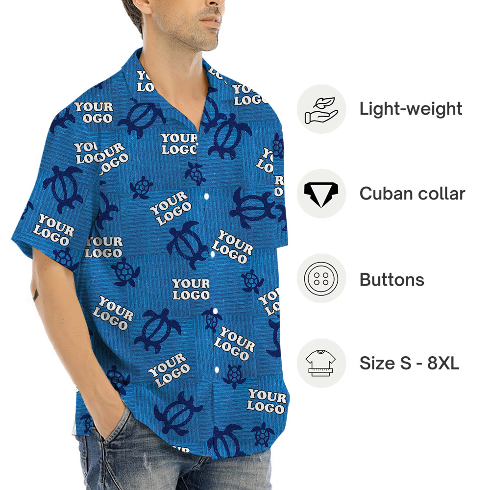 Custom Company Logo Vintage Turtle Navy Aloha Shirt
