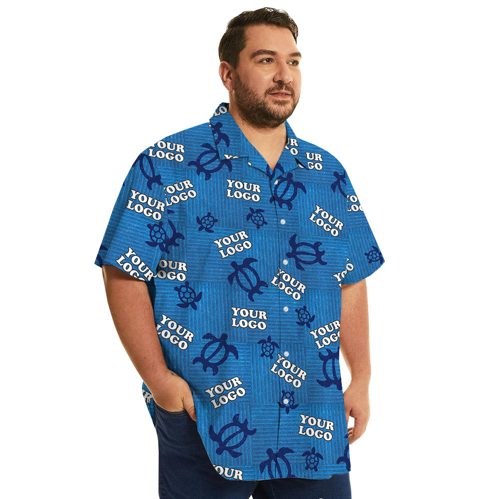 Custom Company Logo Vintage Turtle Navy Aloha Shirt