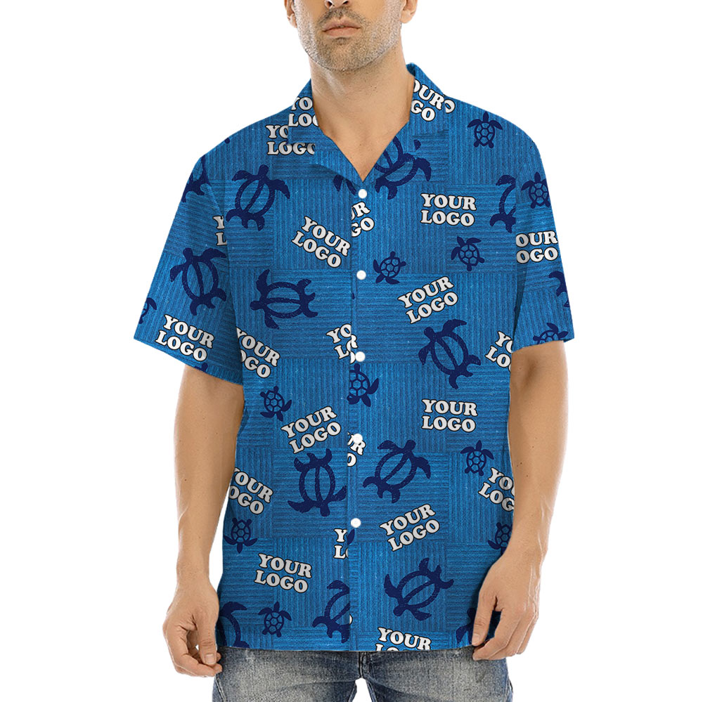Custom Company Logo Vintage Turtle Navy Aloha Shirt
