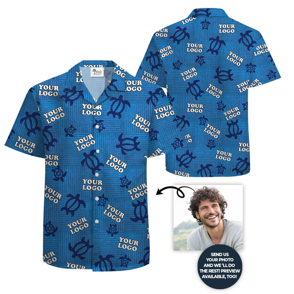 Custom Company Logo Vintage Turtle Navy Aloha Shirt