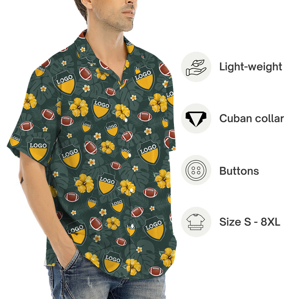 Custom Green Football Hawaiian Shirt With Logo And Name