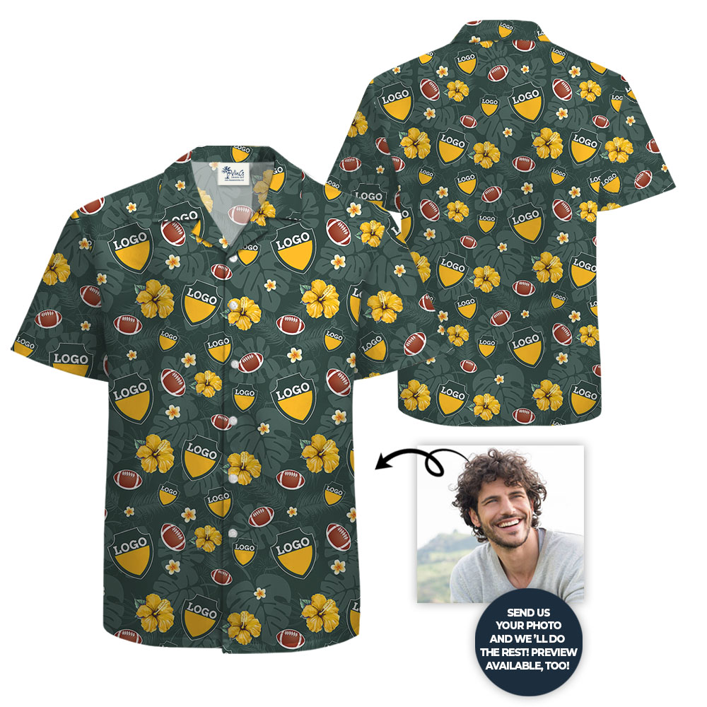 Custom Green Football Hawaiian Shirt With Logo And Name