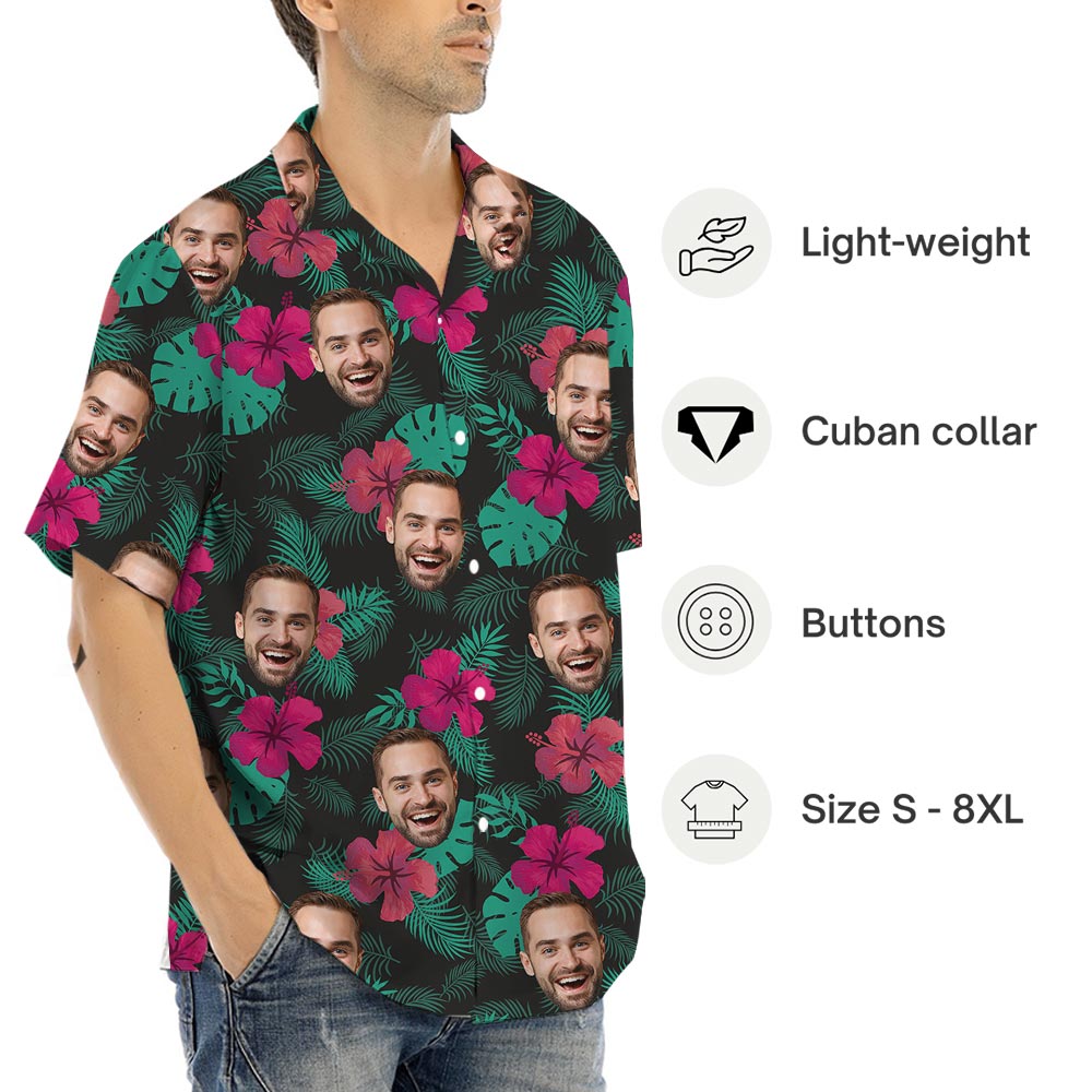 Funny Custom Your Face Tropical Summer Shirt Hibiscus