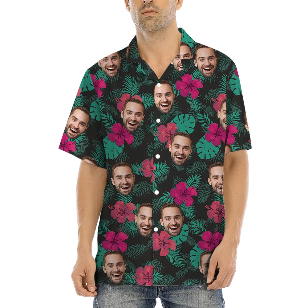 Funny Custom Your Face Tropical Summer Shirt Hibiscus