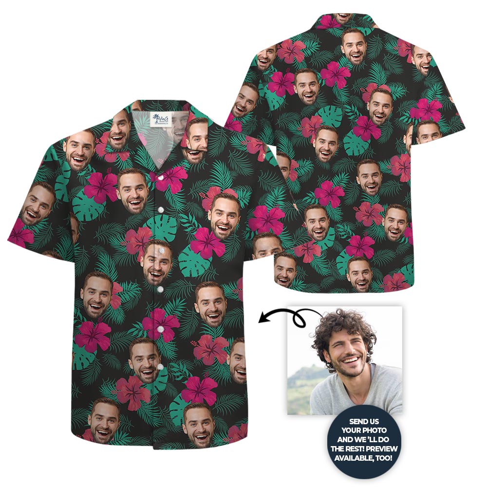 Funny Custom Your Face Tropical Summer Shirt Hibiscus