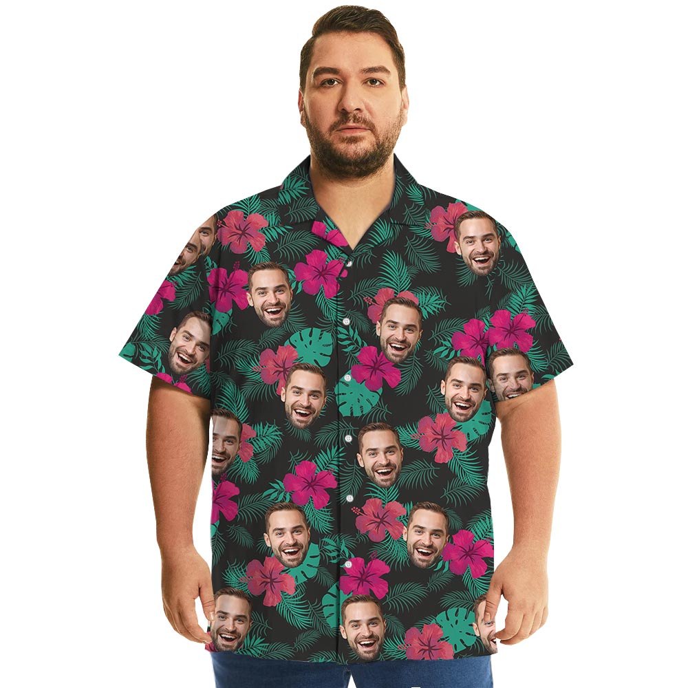Funny Custom Your Face Tropical Summer Shirt Hibiscus