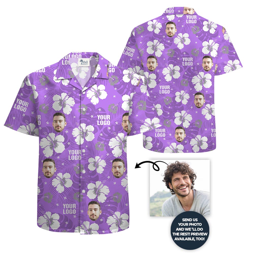 Unique Purple Aloha Shirt With Custom Logo For Team