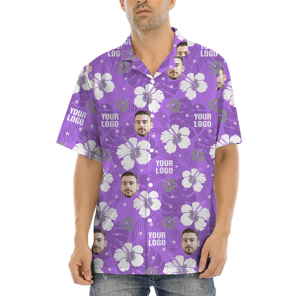 Unique Purple Aloha Shirt With Custom Logo For Team