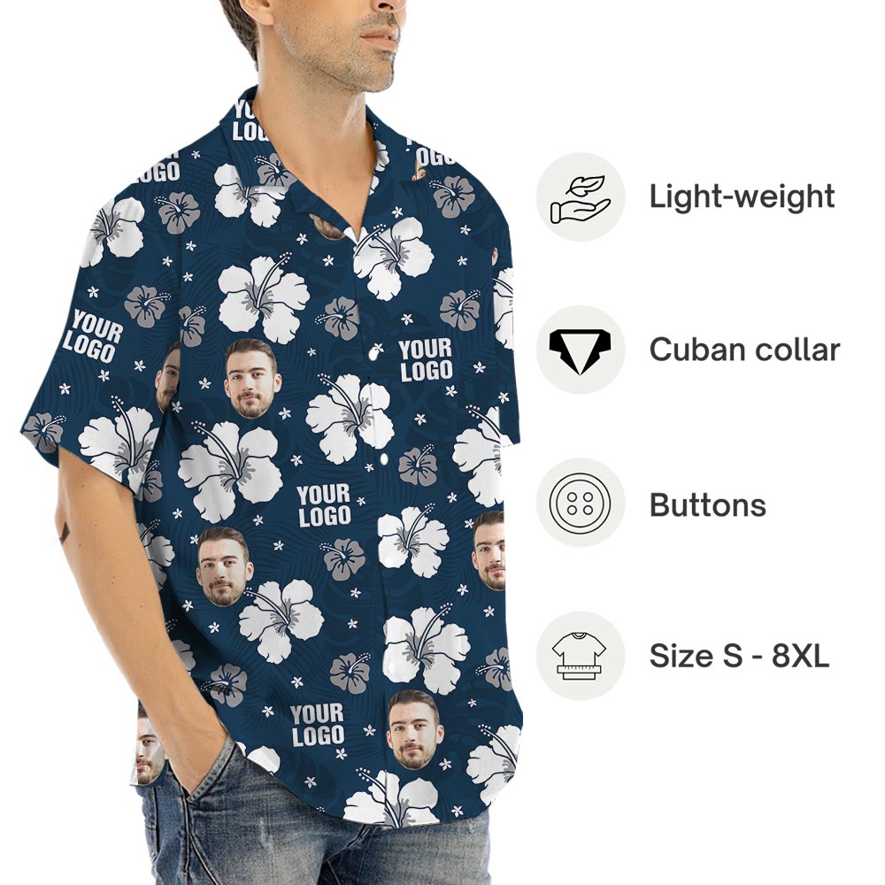 Vintage Hibiscus Navy Hawaiian Shirt With Your Logo