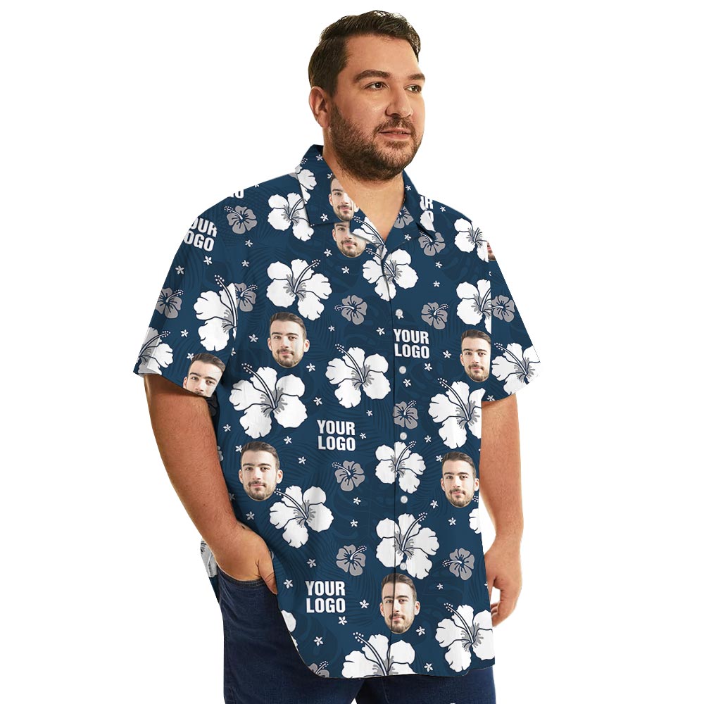 Vintage Hibiscus Navy Hawaiian Shirt With Your Logo