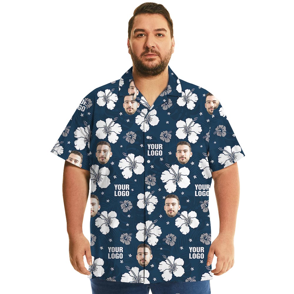 Vintage Hibiscus Navy Hawaiian Shirt With Your Logo