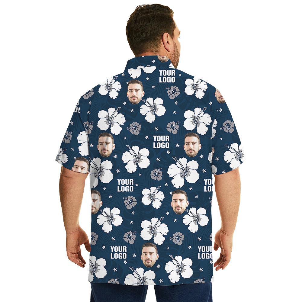 Vintage Hibiscus Navy Hawaiian Shirt With Your Logo