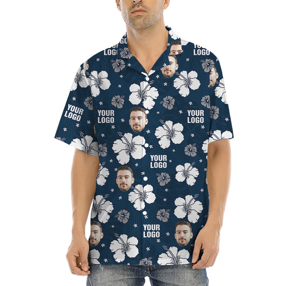 Vintage Hibiscus Navy Hawaiian Shirt With Your Logo