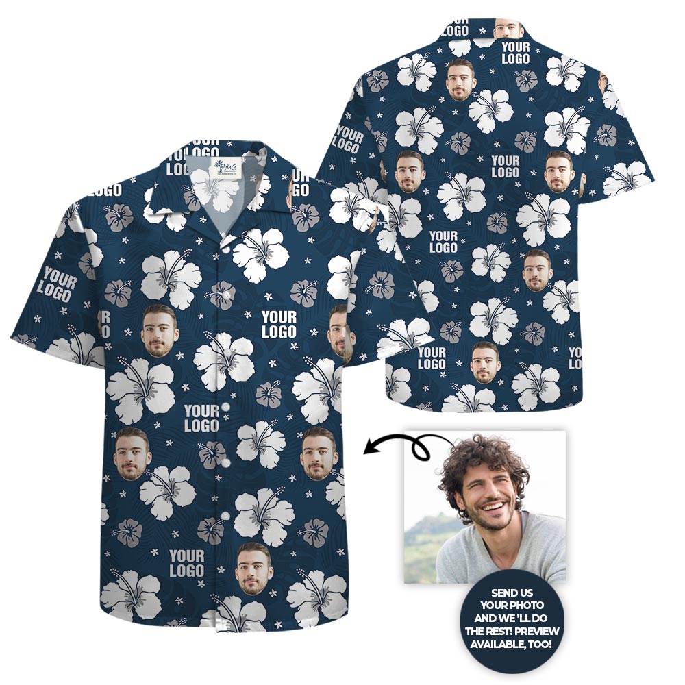 Vintage Hibiscus Navy Hawaiian Shirt With Your Logo