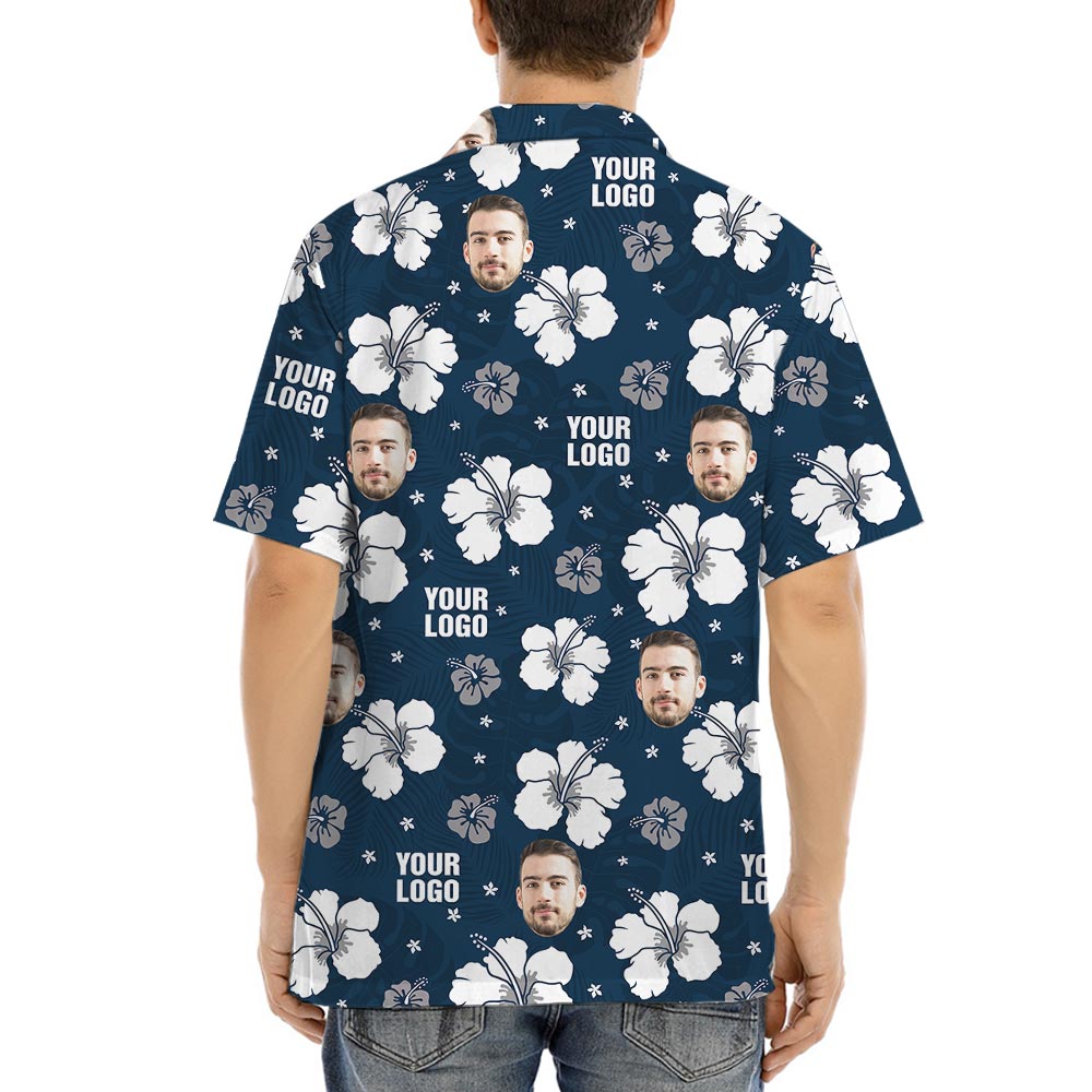Vintage Hibiscus Navy Hawaiian Shirt With Your Logo
