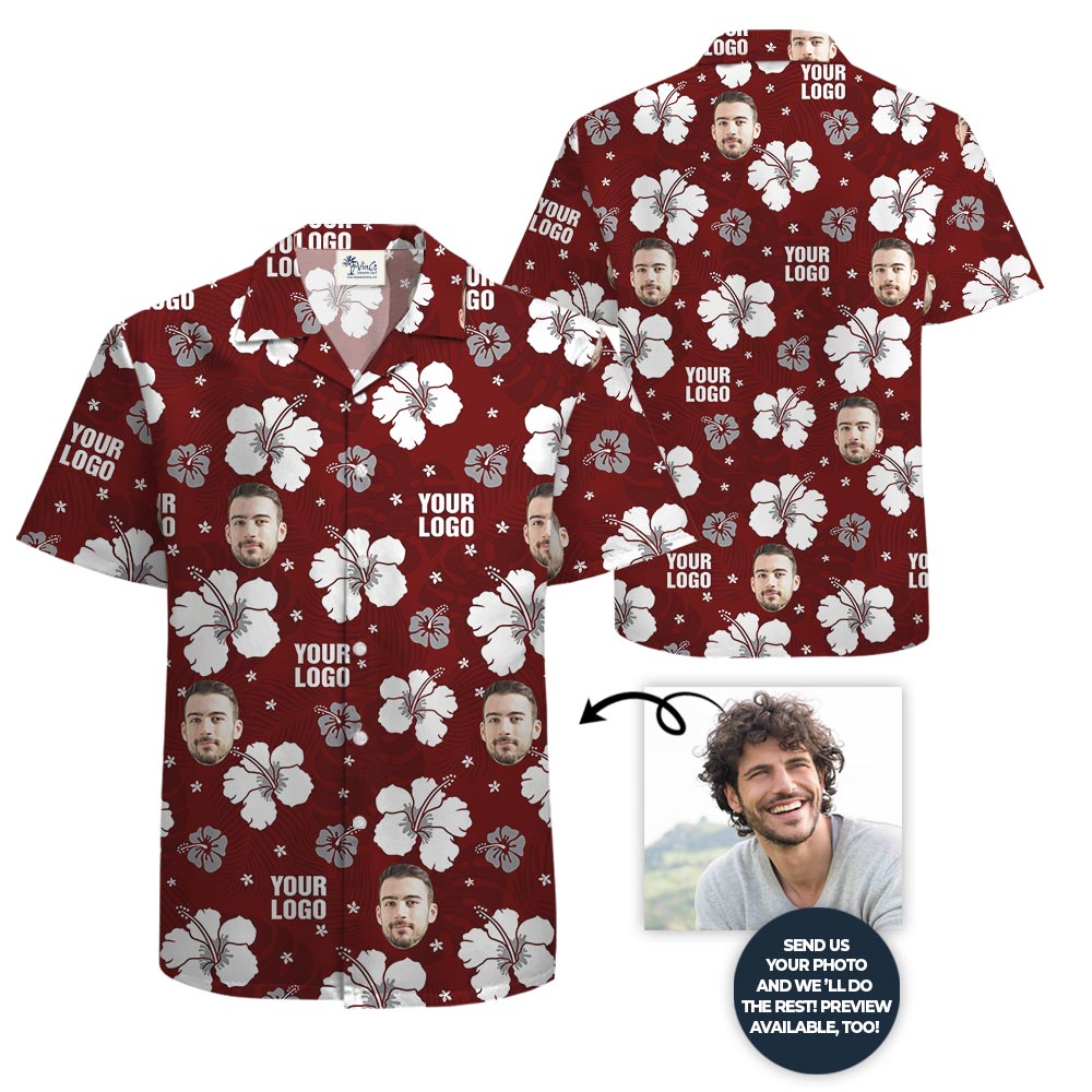 Red Personalized Logo Hibiscus Short Sleeves Summer Shirt